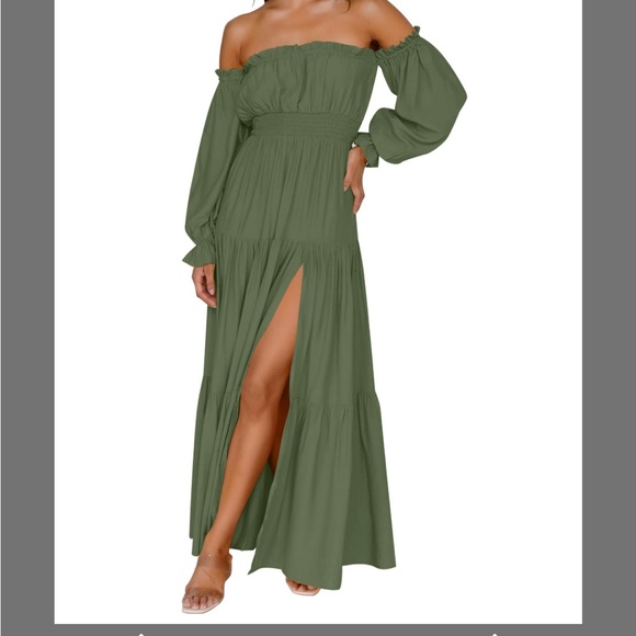 NWT Zesica off Shoulder Long sleeve elegant flow dress Large - Picture 1 of 7